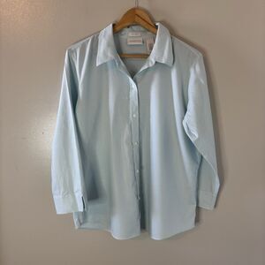 Liz Claiborne Non Iron Button Up Top Light Blue Textured Blouse Womens S…